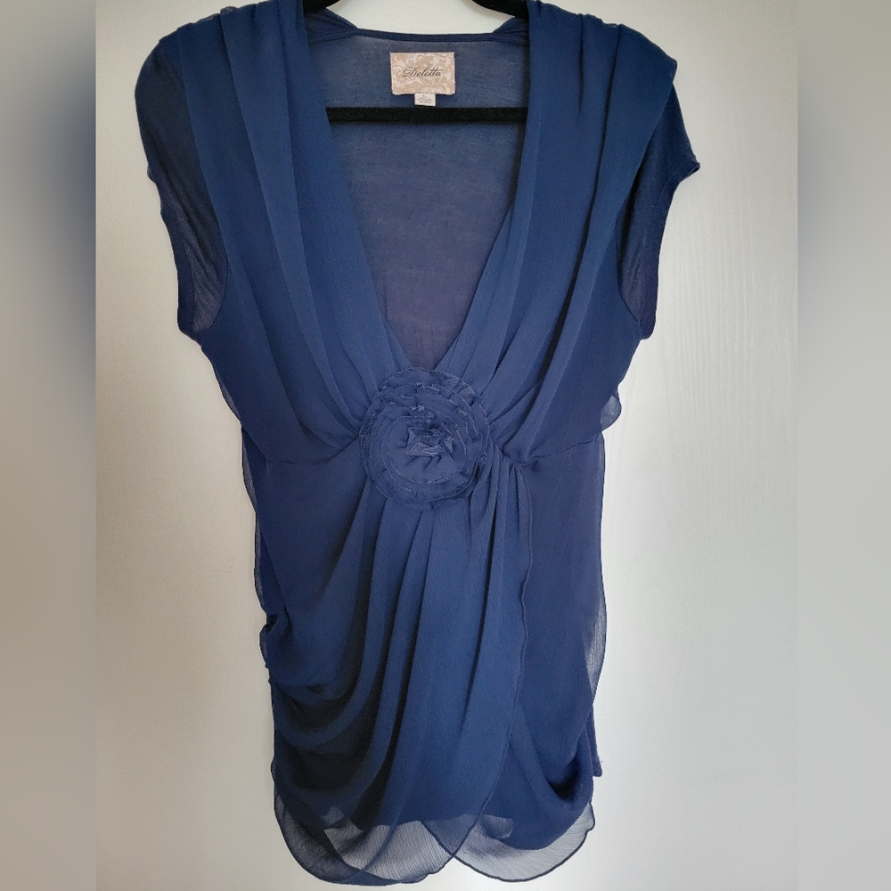 Dark blue Deletta top from Anthropologie